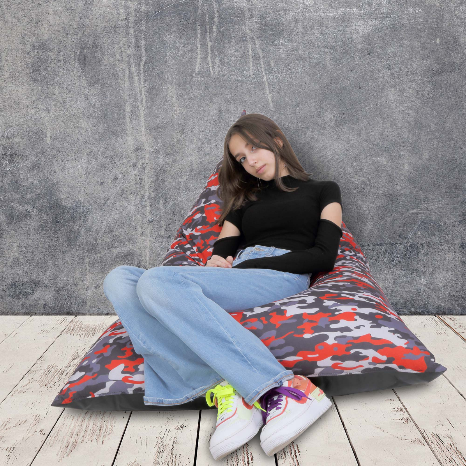 Bean bag Relax - Camuflaj rosu - Imitatie piele negru [5]