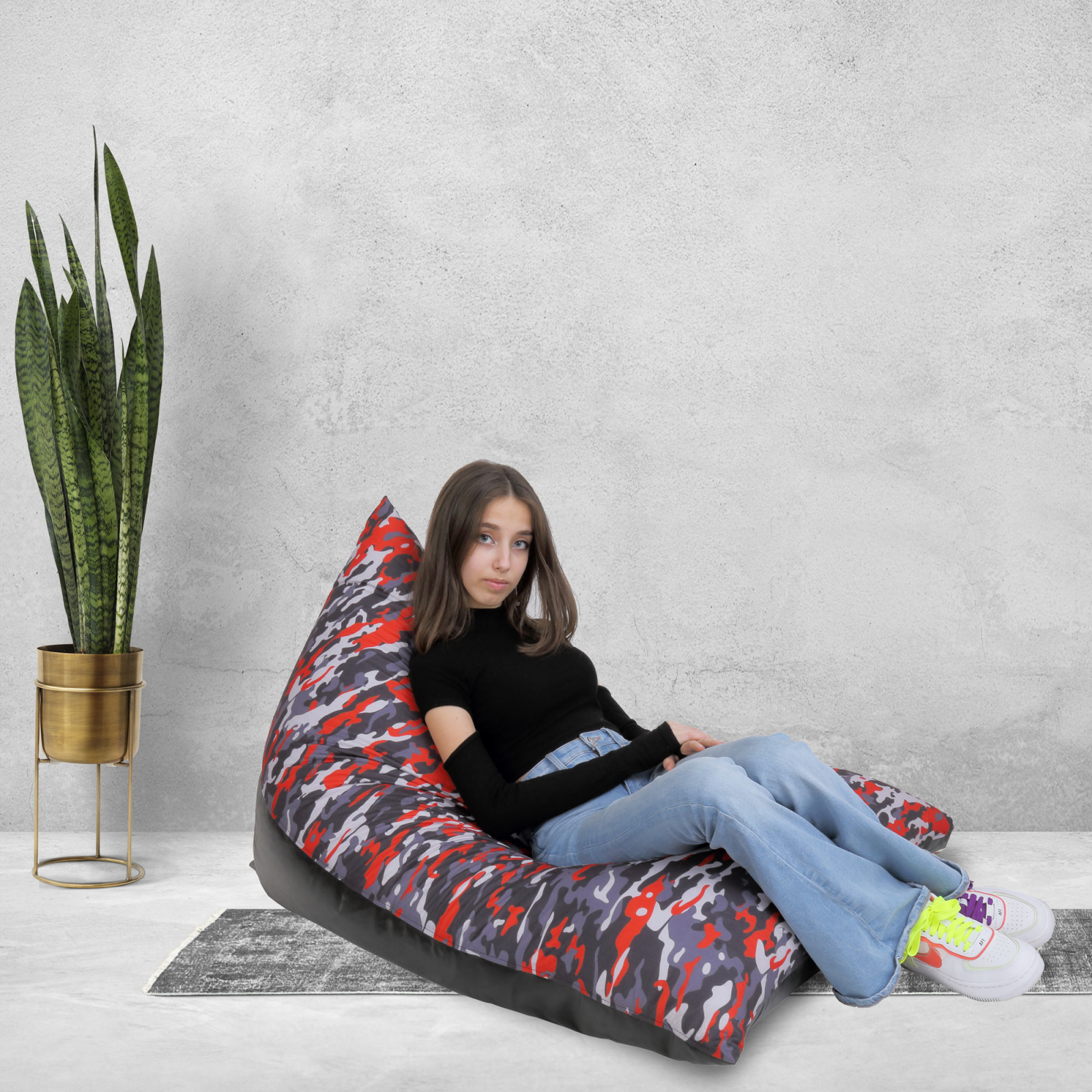 Bean bag Relax - Camuflaj rosu - Imitatie piele negru [3]
