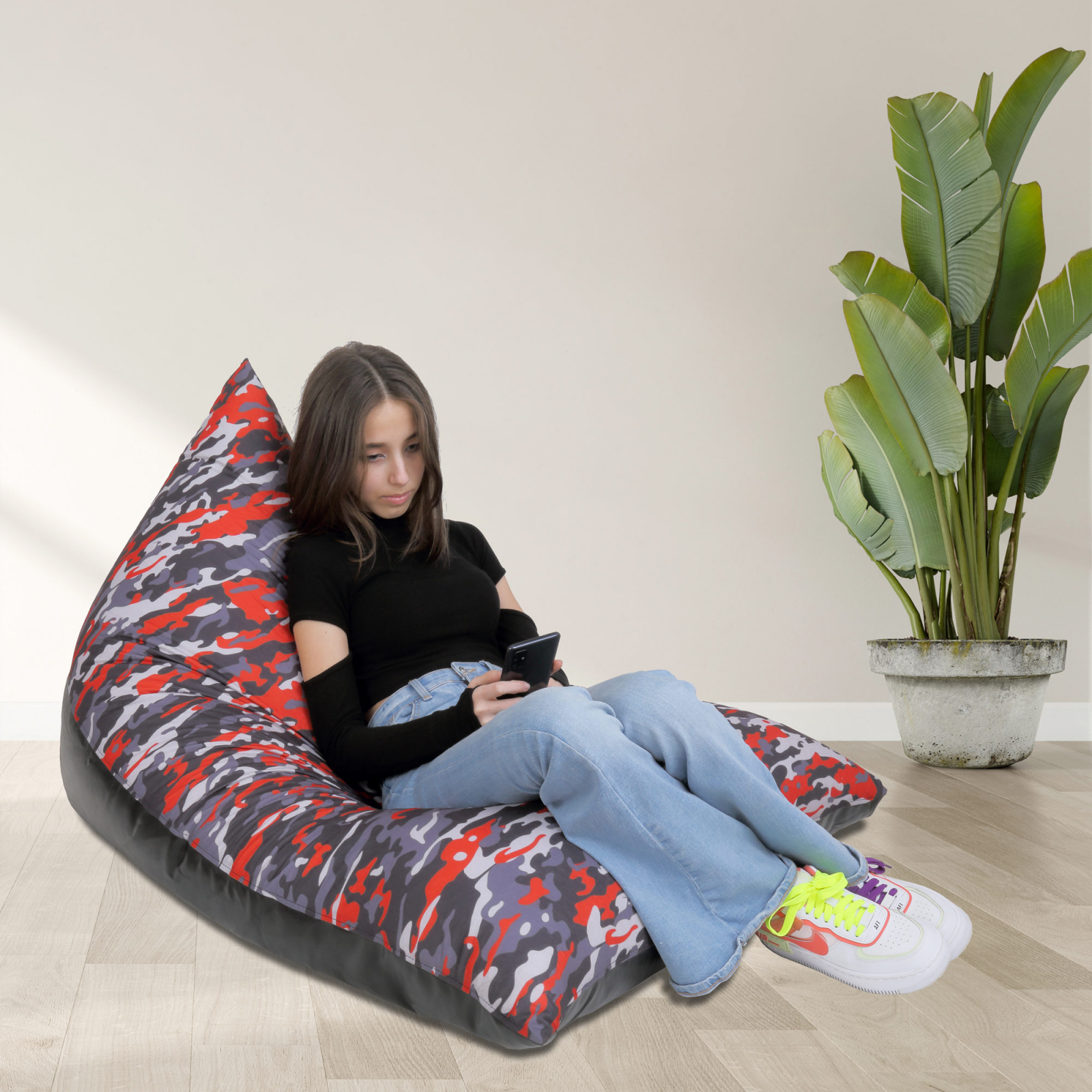 Bean bag Relax - Camuflaj rosu - Imitatie piele negru [4]