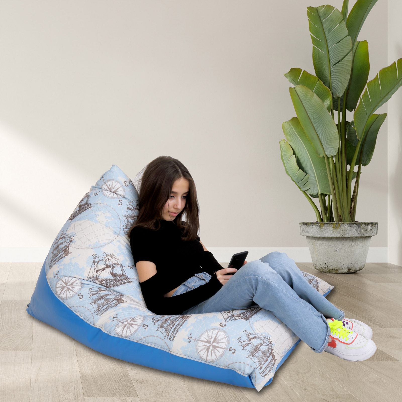 Bean bag Relax - Corabii fond bleu - Imitatie piele albastru [6]