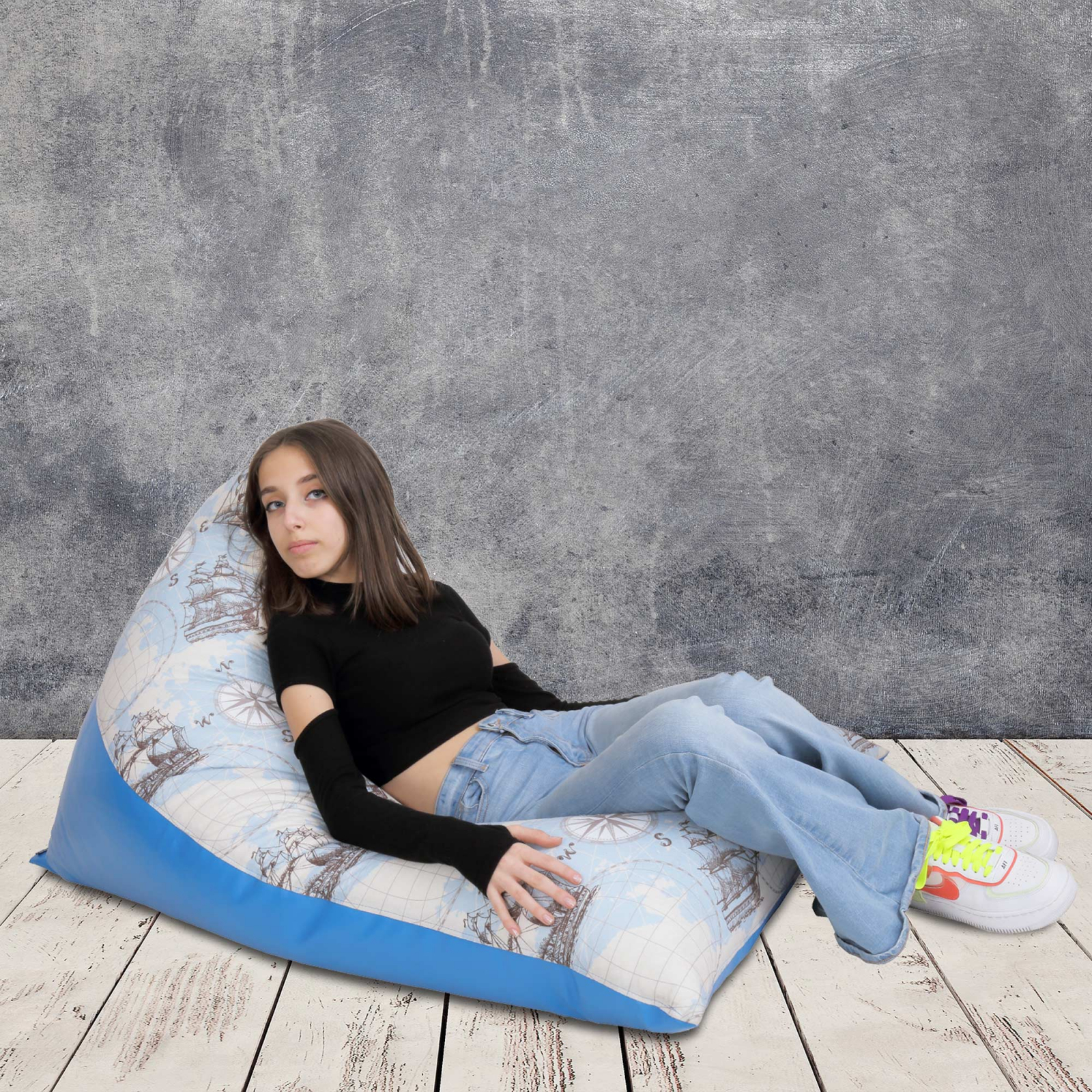 Bean bag Relax - Corabii fond bleu - Imitatie piele albastru [5]