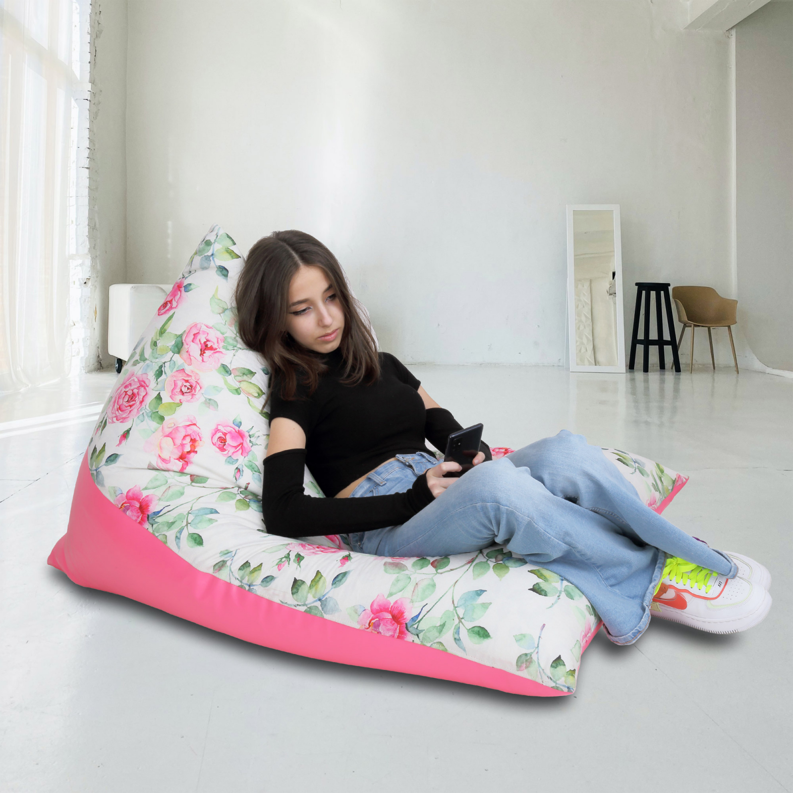 Bean bag Relax - Trandafiri acuarela - Imitatie piele roz [8]