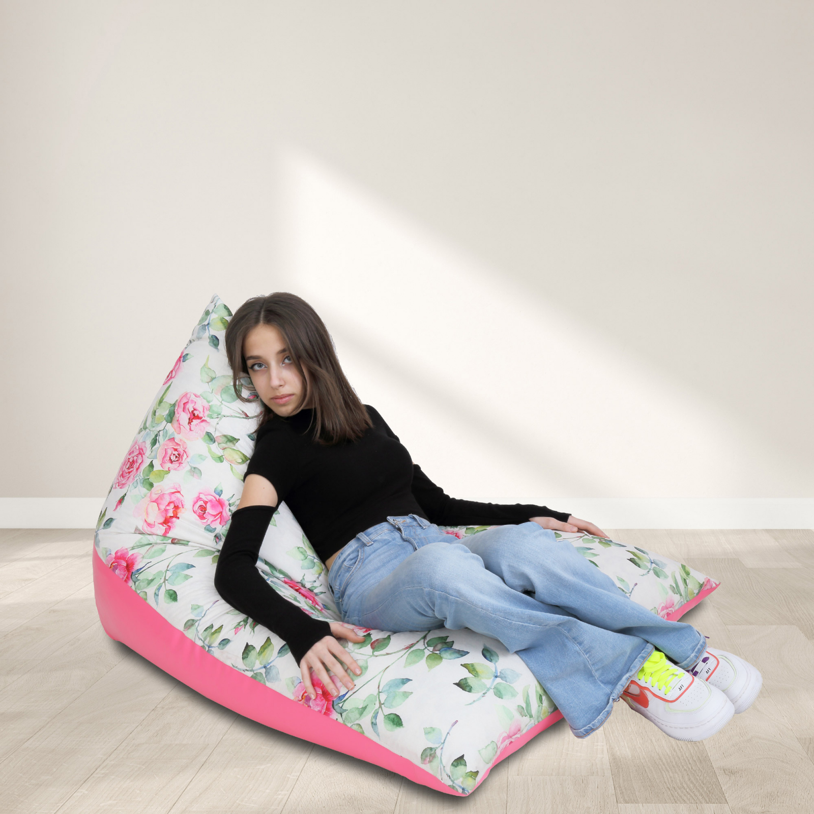Bean bag Relax - Trandafiri acuarela - Imitatie piele roz [9]