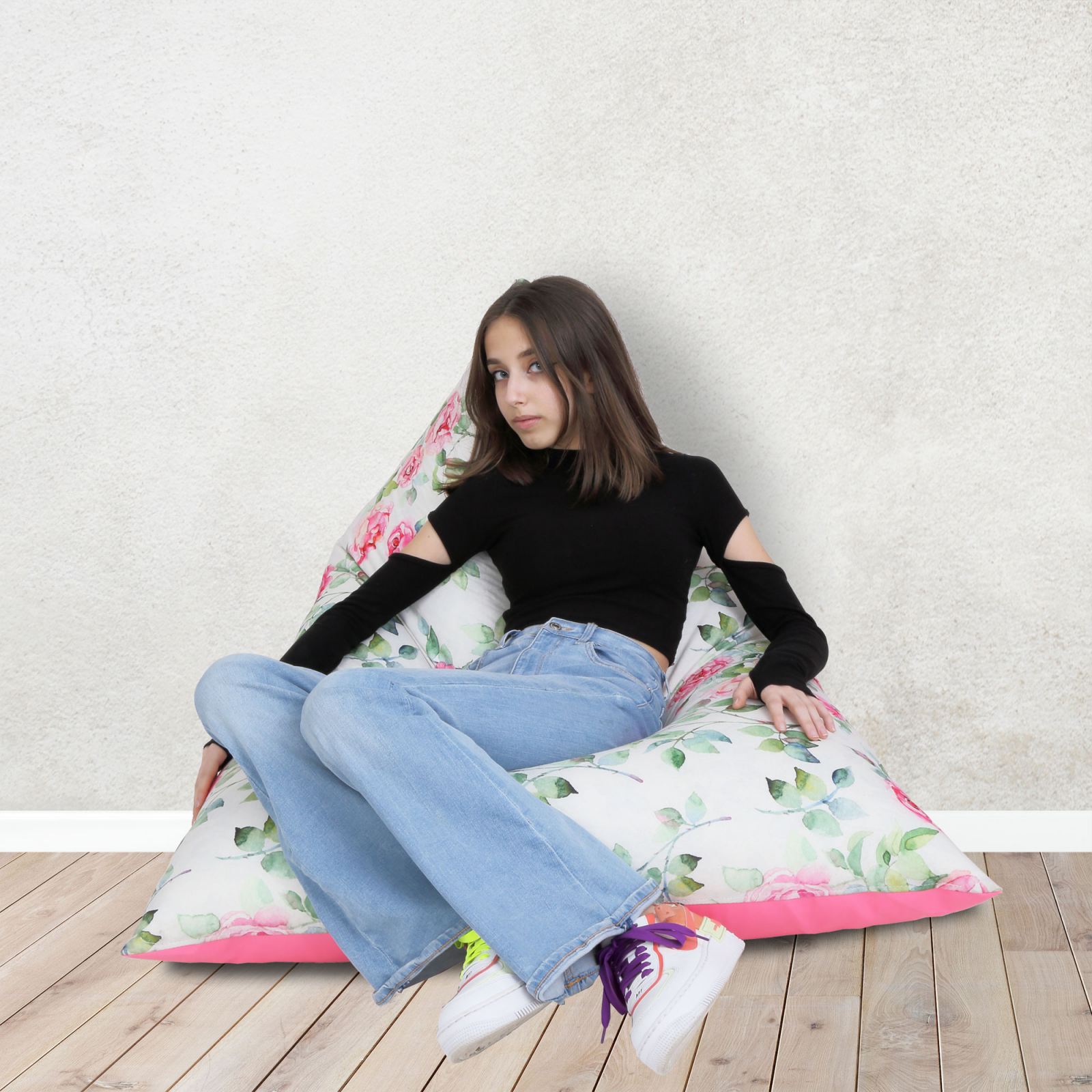 Bean bag Relax - Trandafiri acuarela - Imitatie piele roz [7]