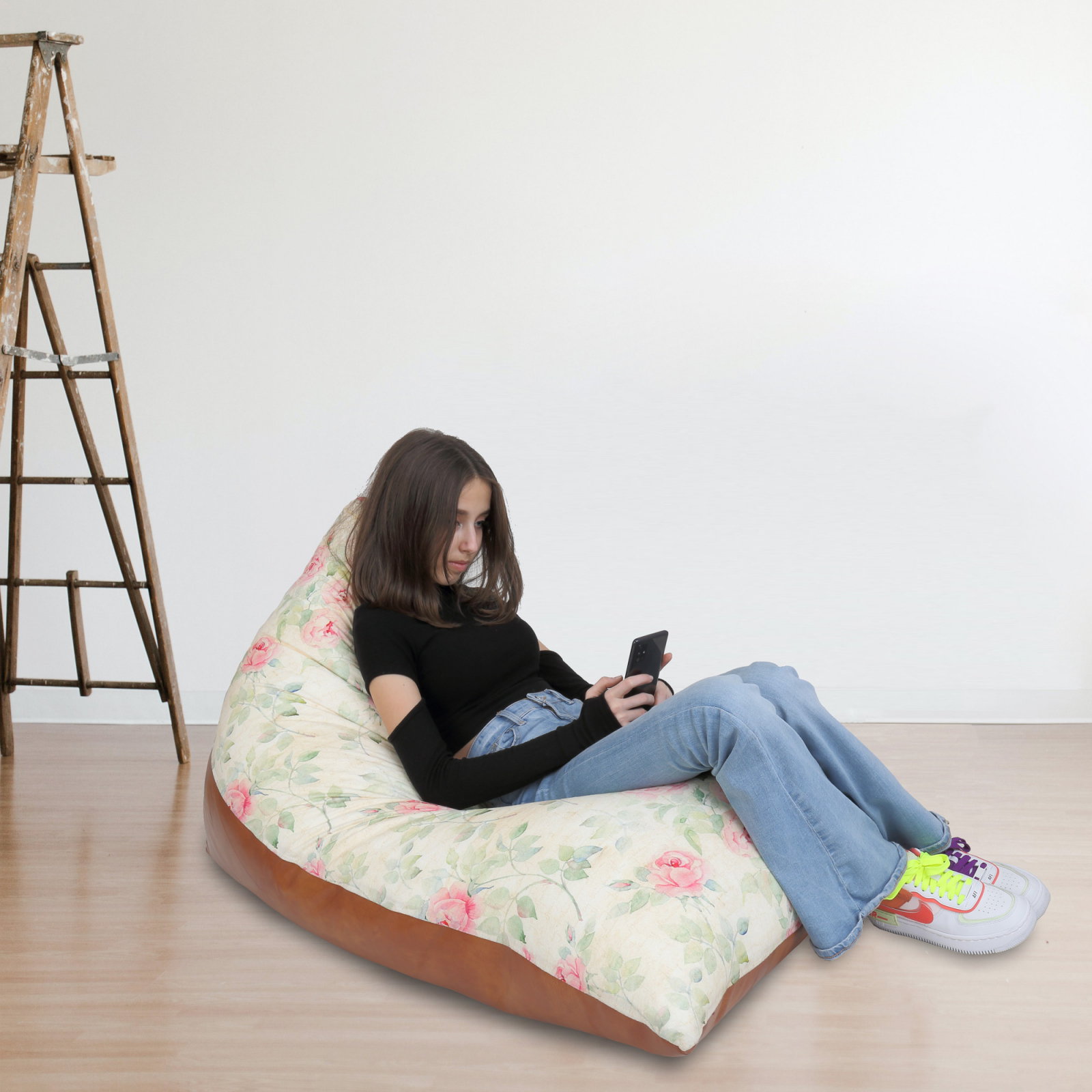 Bean bag Relax - Trandafiri vintage - Imitatie piele maro [8]