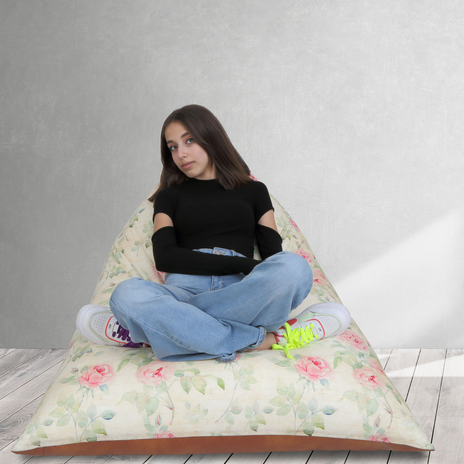 Bean bag Relax - Trandafiri vintage - Imitatie piele maro [7]