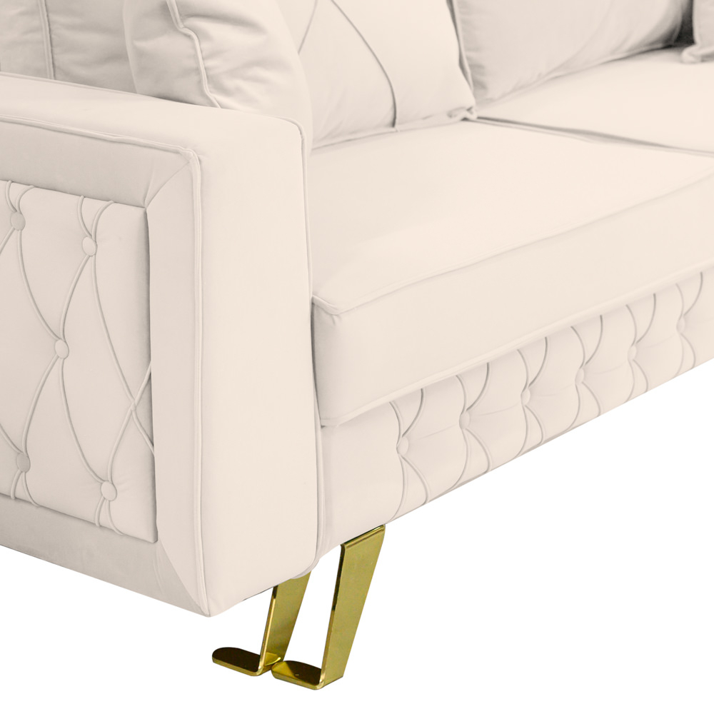 Canapea extensibila Alisson, cu lada de depozitare si picioare aurii, catifea v08 crem, 230x105x80 [4]