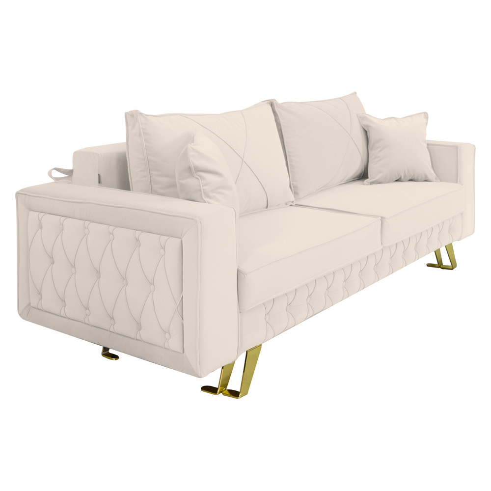 Canapea extensibila Alisson, cu lada de depozitare si picioare aurii, catifea v08 crem, 230x105x80 [1]