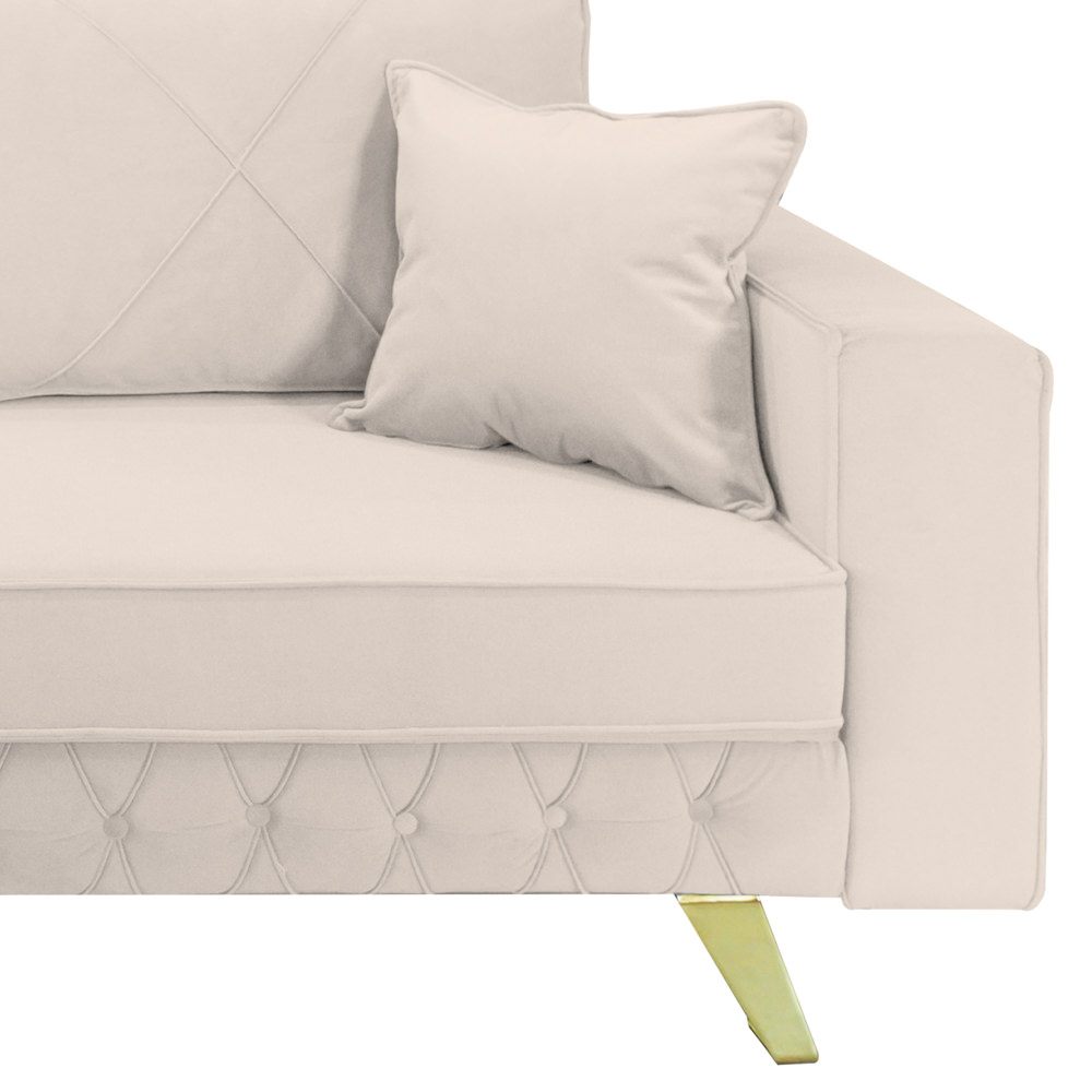 Canapea extensibila Alisson, cu lada de depozitare si picioare aurii, catifea v08 crem, 230x105x80 [3]