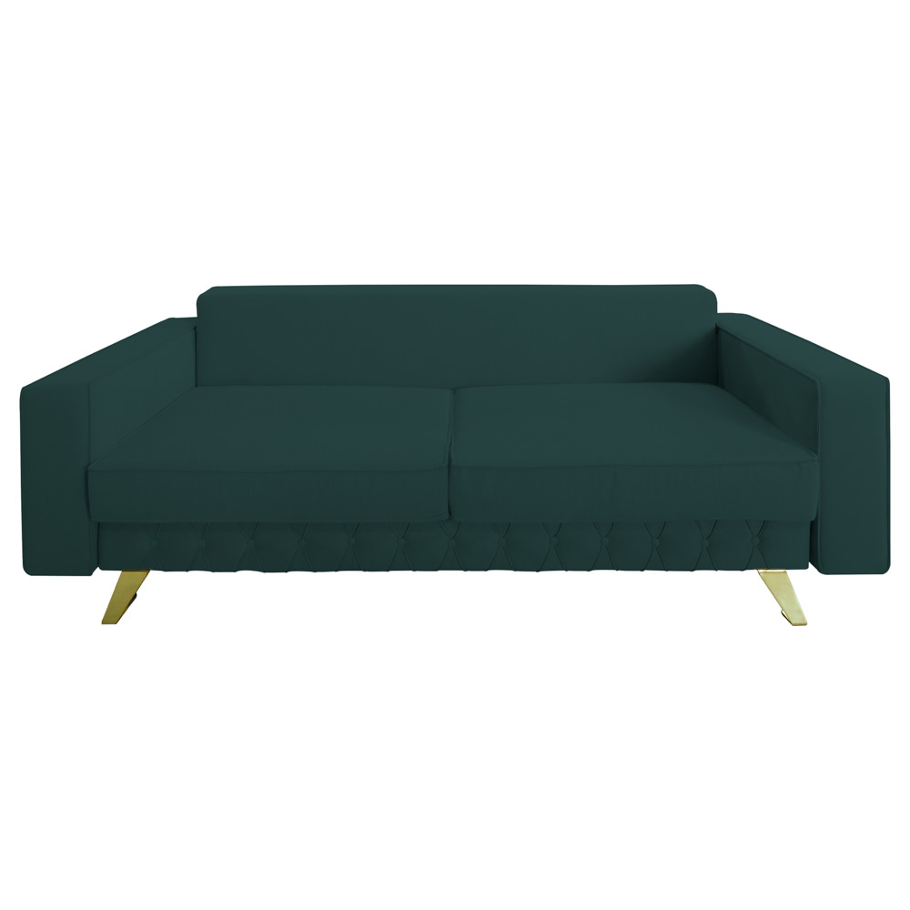 Canapea extensibila Alisson, cu lada de depozitare si picioare aurii, stofa p39 verde, 230x105x80 [2]