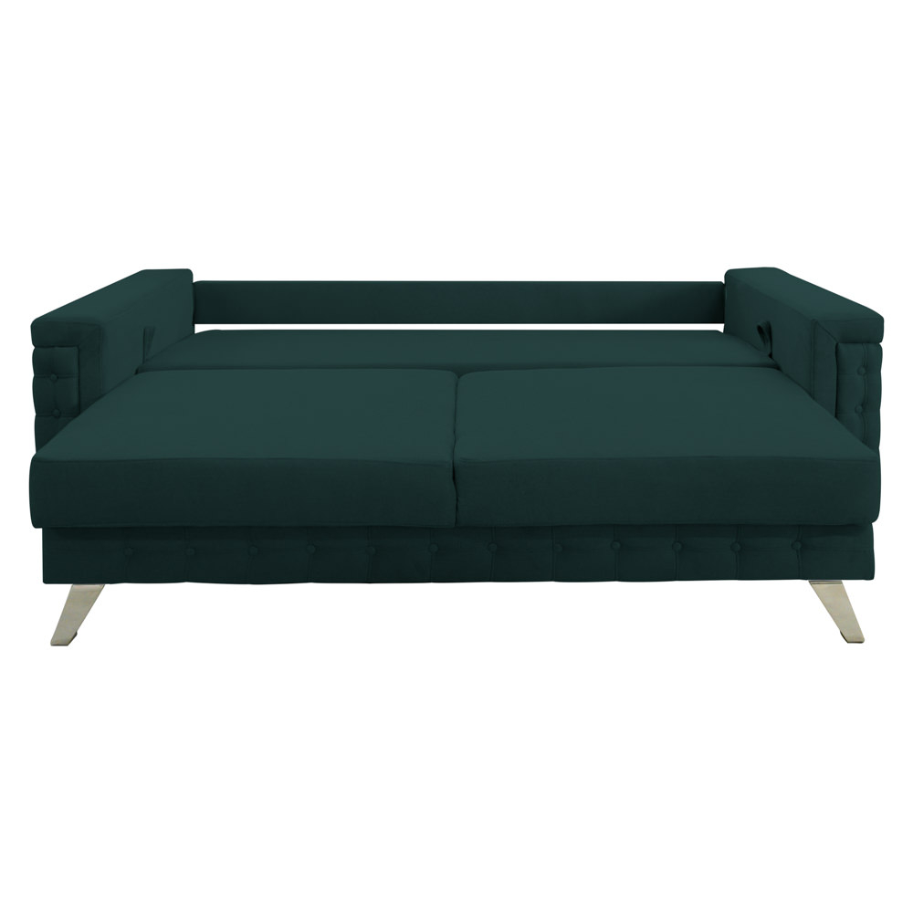 Canapea extensibila Omega, cu lada de depozitare si picioare argintii, stofa p39 verde, 230x105x80 [2]