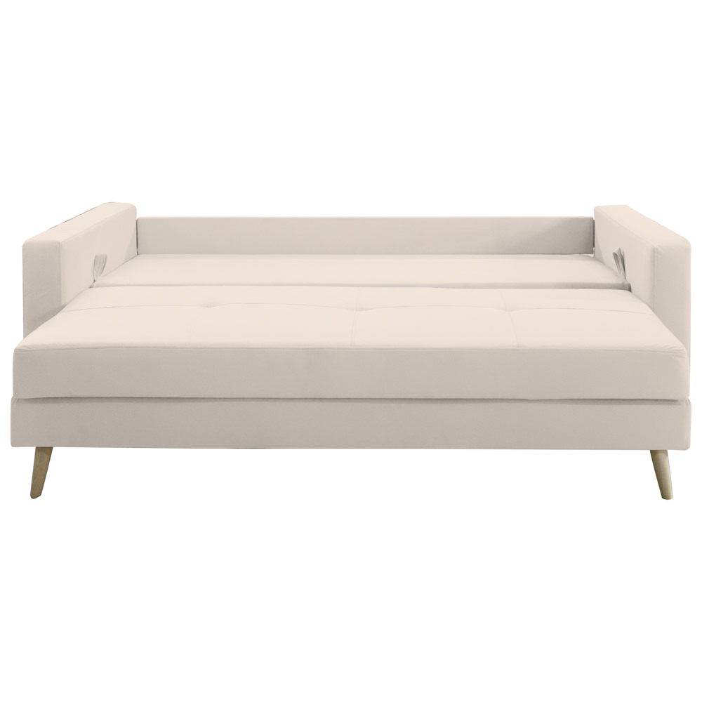 Canapea extensibila Sofia, cu lada de depozitare si picioare de lemn, catifea v08 crem, 220x90x80 [3]