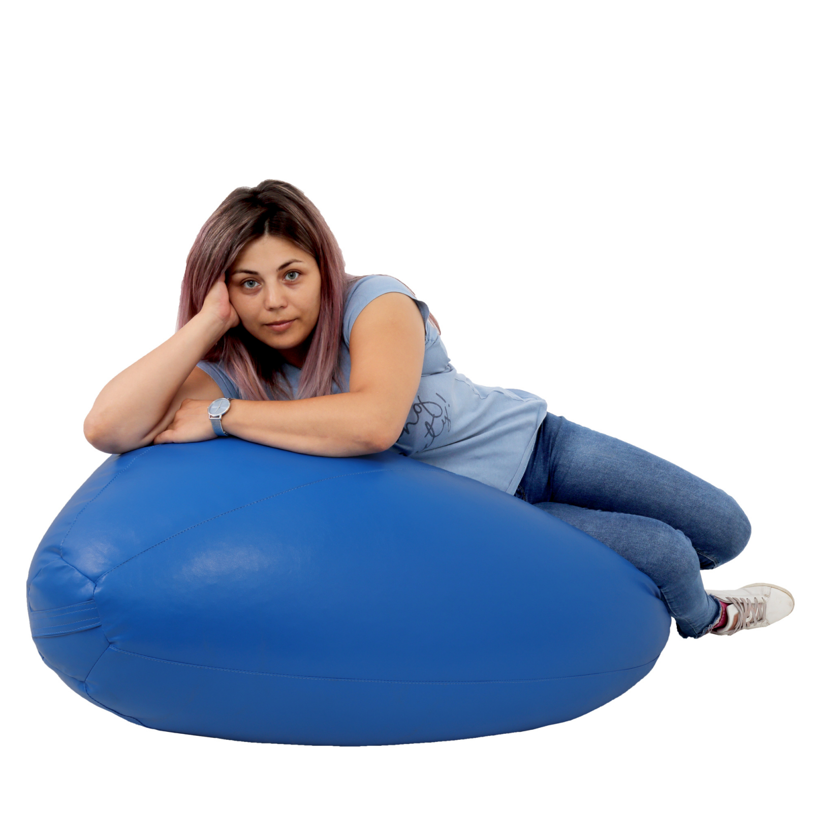 Mara - fotoliu puff - imitatie piele - albastru [4]