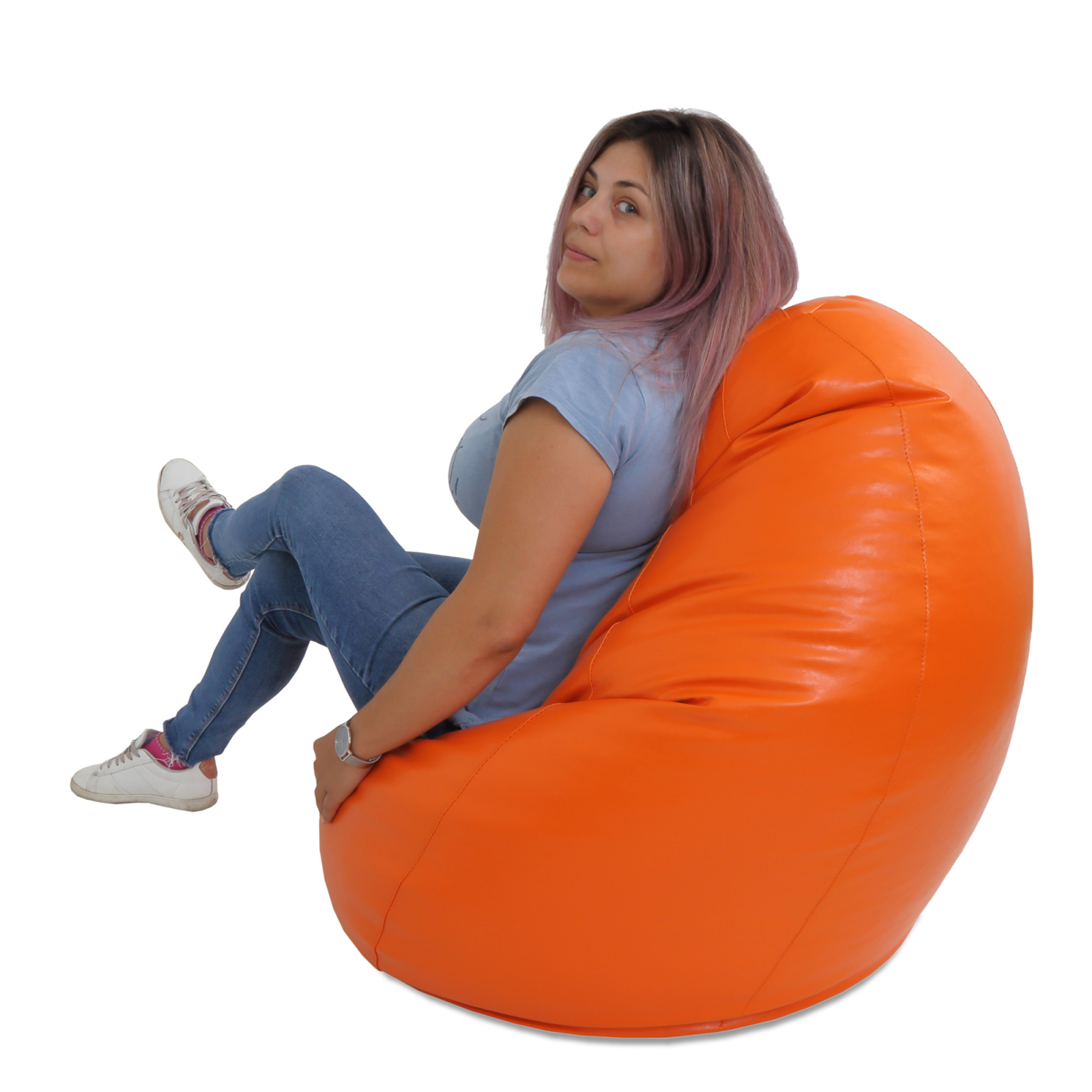 Mara - fotoliu puff - imitatie piele - portocaliu [4]