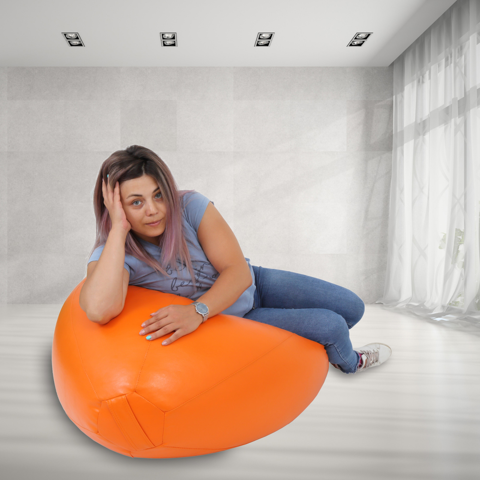 Mara - fotoliu puff - imitatie piele - portocaliu [5]