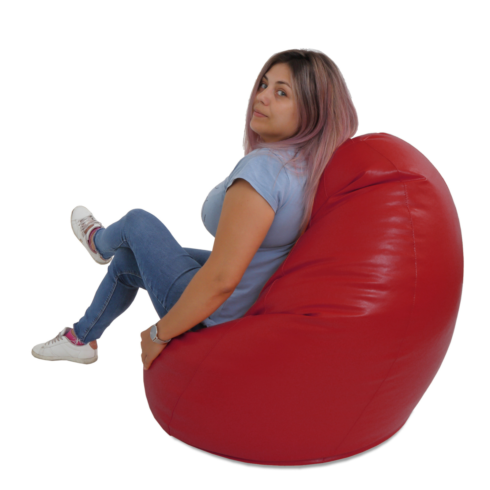 Mara - fotoliu puff - imitatie piele - rosu [4]