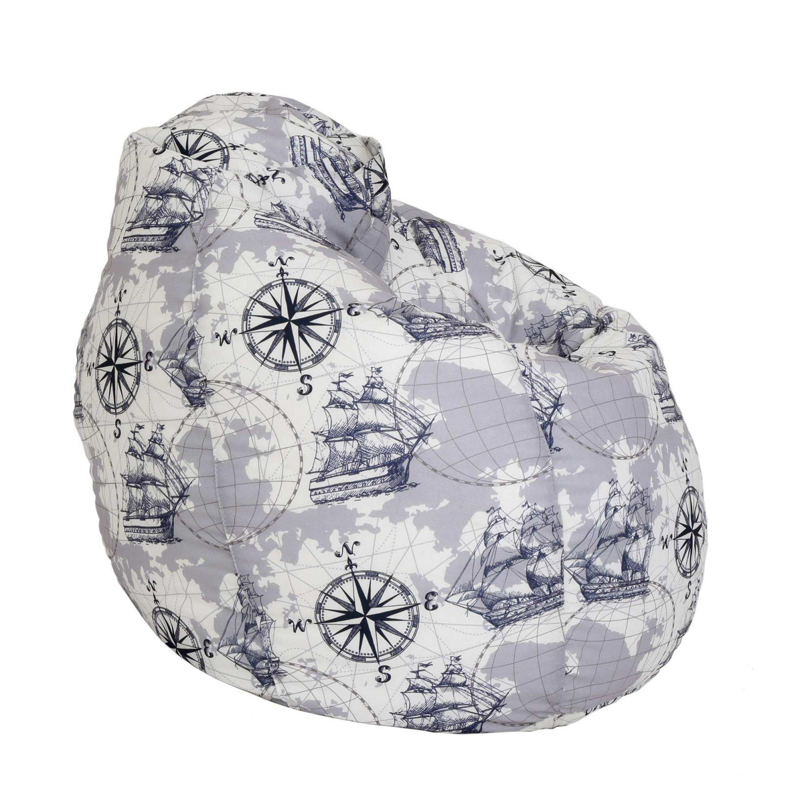 Mara - fotoliu puff - stofa print - corabii gri [2]