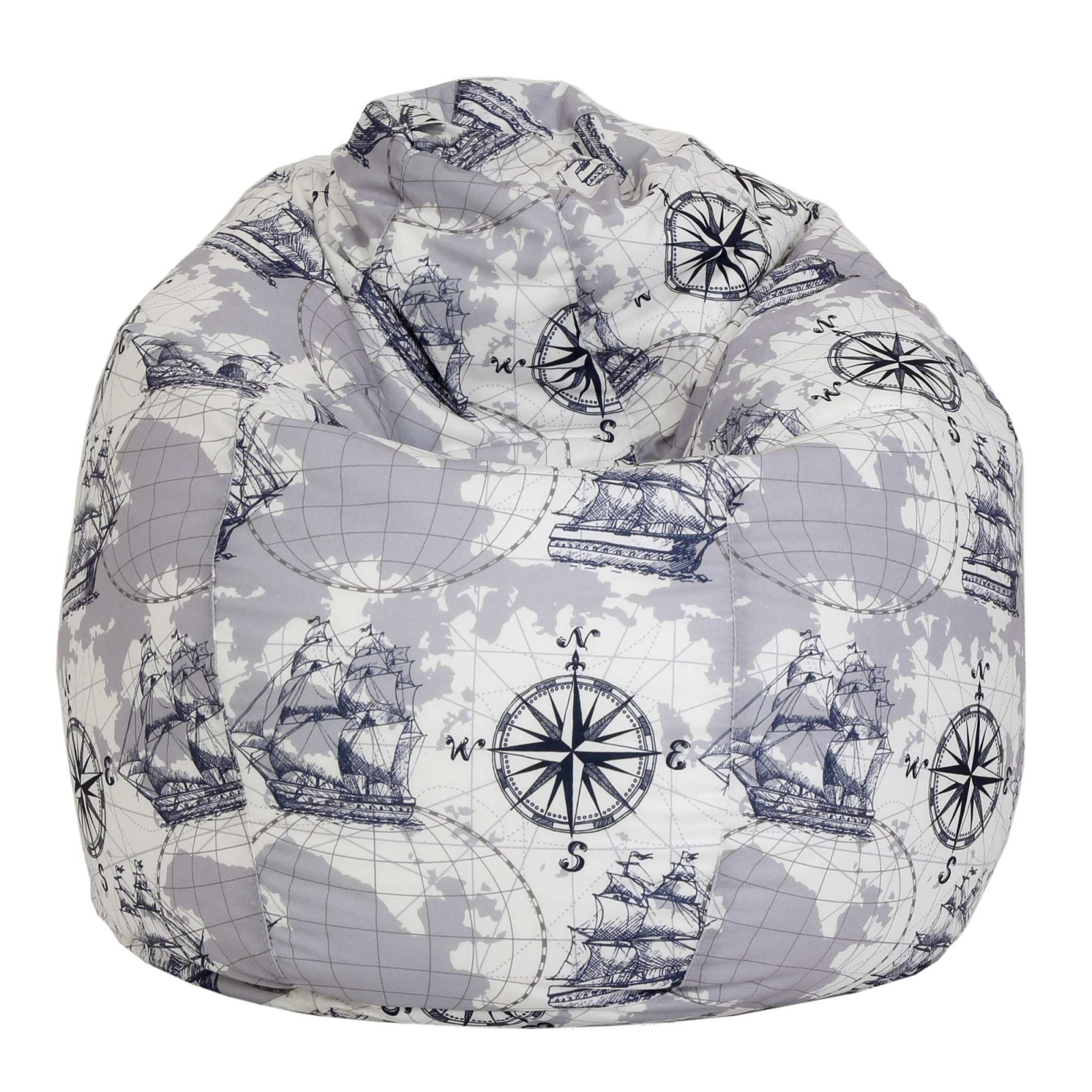 Mara - fotoliu puff - stofa print - corabii gri [1]