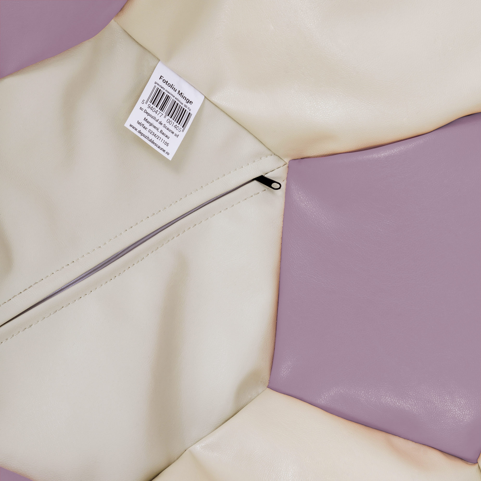 Mega Ball - fotoliu puf - imitatie piele crem/mov [2]