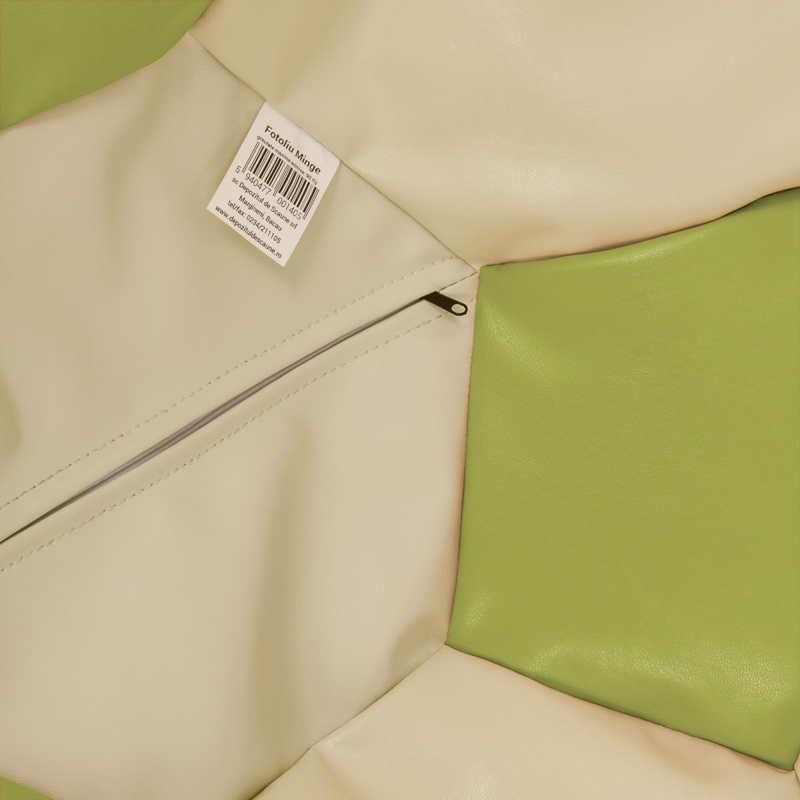 Mega Ball - fotoliu puf - imitatie piele crem/verde [2]