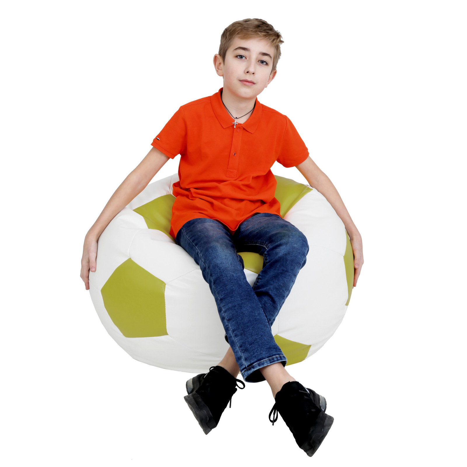 Mondo Ball - fotoliu puf - imitatie piele - alb/verde [3]