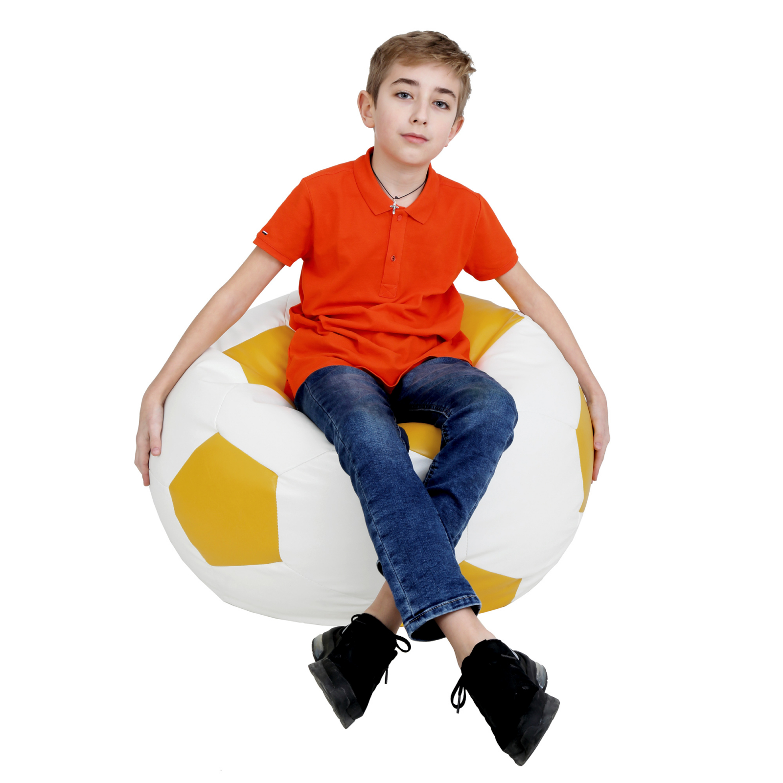 Mondo Ball - fotoliu puf - imitatie piele - alb/galben [3]