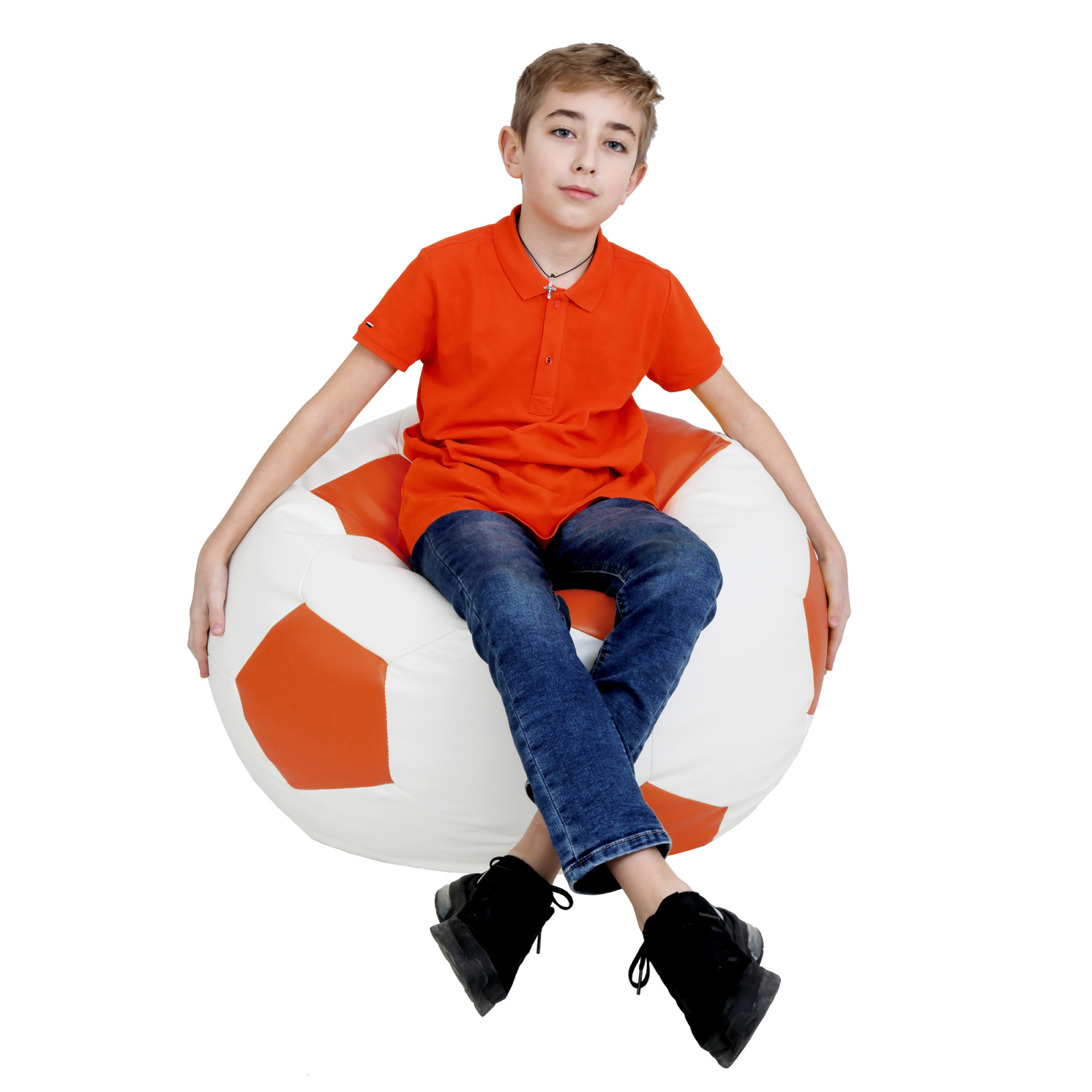 Mondo Ball - fotoliu puf - imitatie piele - alb/portocaliu [3]