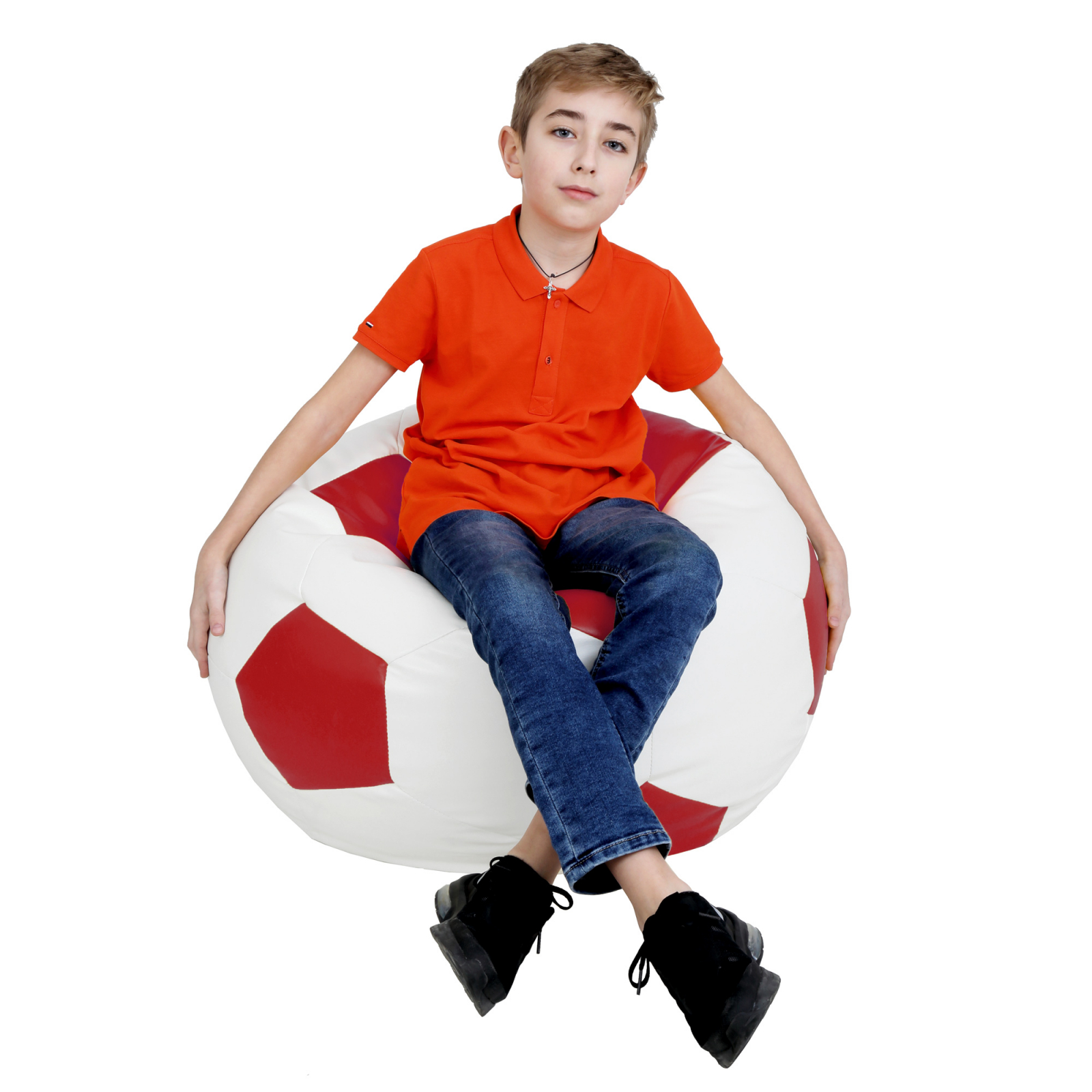 Mondo Ball - fotoliu puf - imitatie piele - alb/rosu [3]