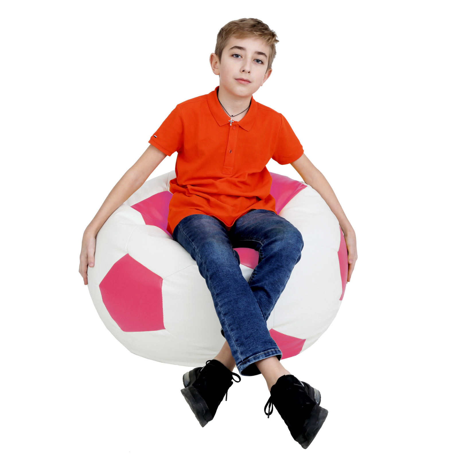 Mondo Ball - fotoliu puf - imitatie piele - alb/roz [3]