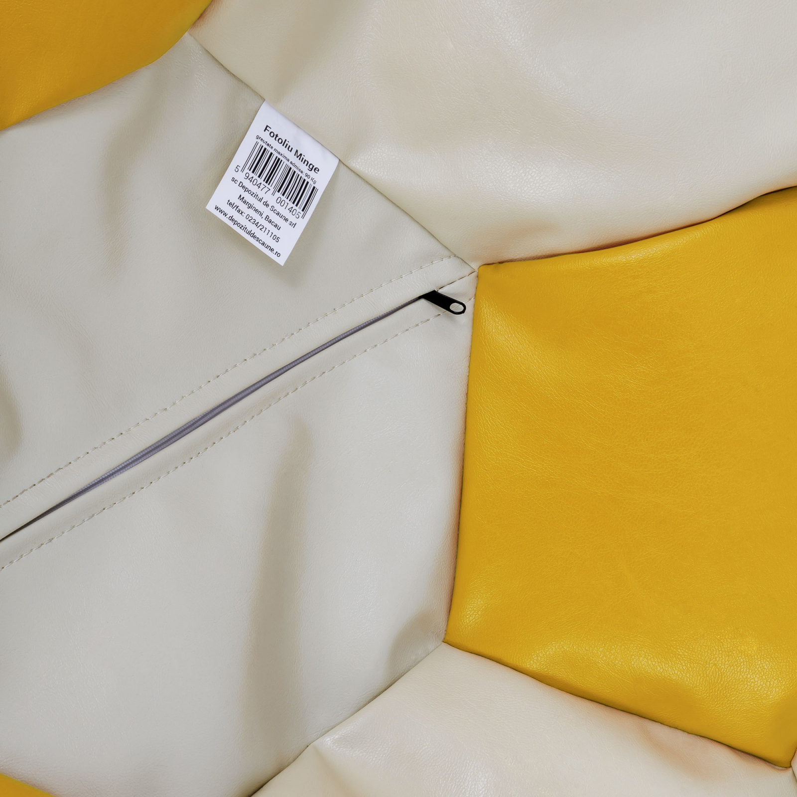 Mondo Ball - fotoliu puf - imitatie piele - crem/galben [2]