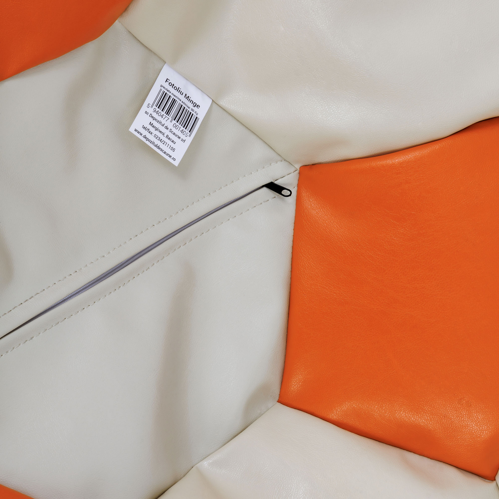 Mondo Ball - fotoliu puf - imitatie piele - crem/portocaliu [2]