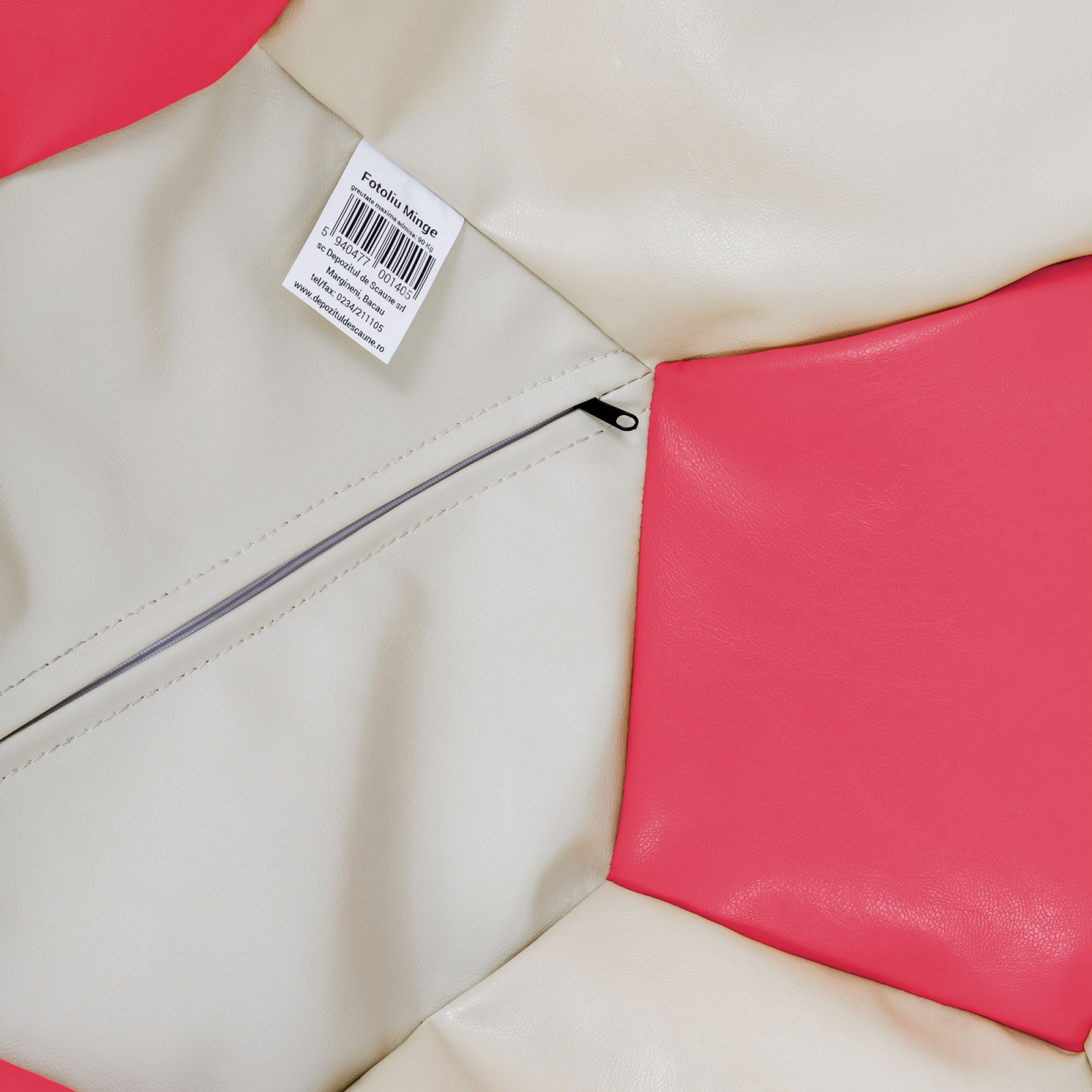 Mondo Ball - fotoliu puf - imitatie piele - crem/roz [2]