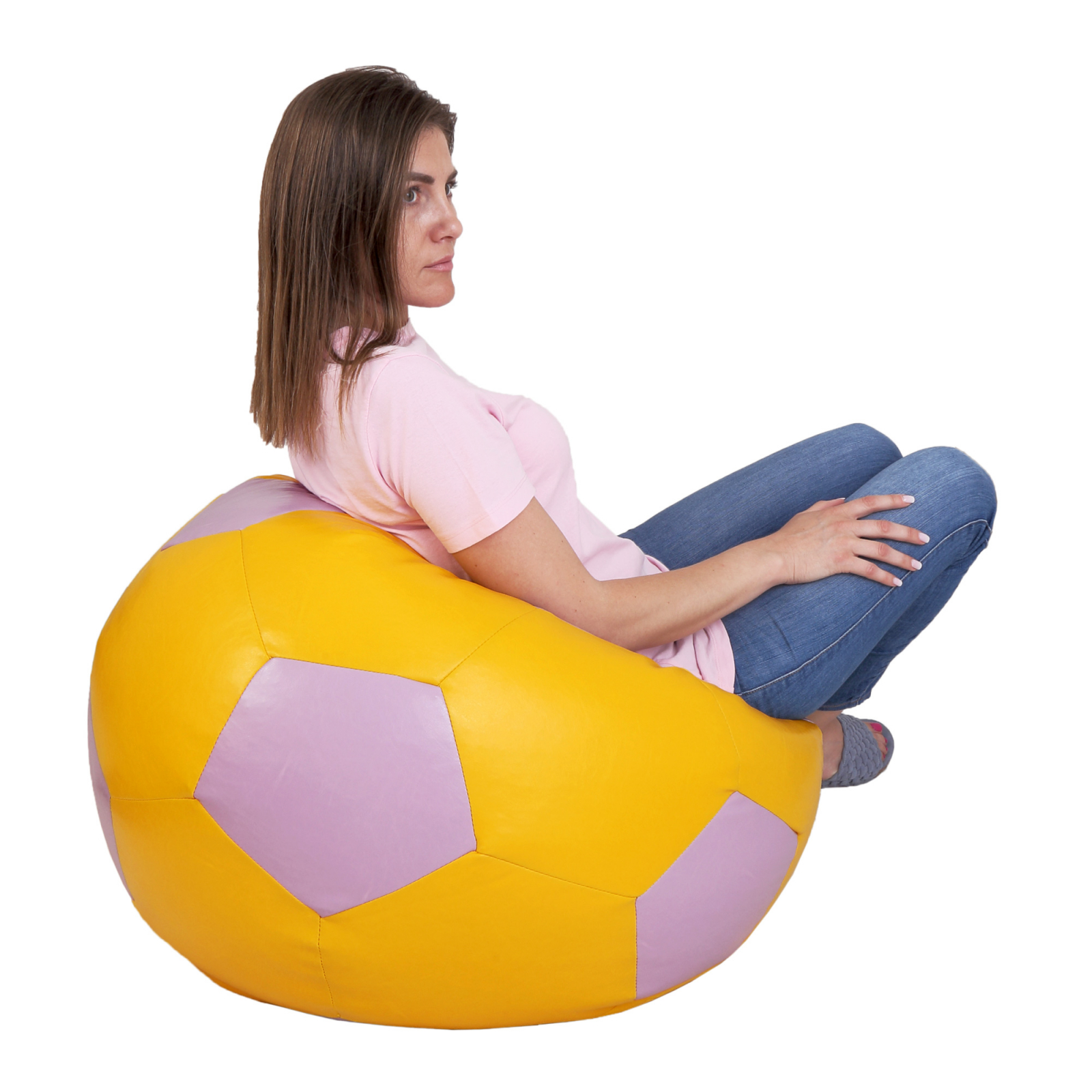 Mondo Ball - fotoliu puf - imitatie piele - galben/mov [3]