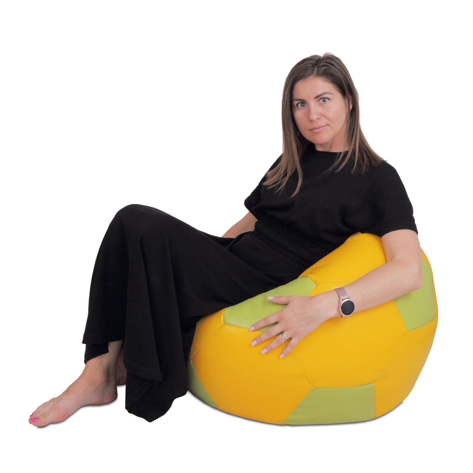 Mondo Ball - fotoliu puf - imitatie piele - galben/verde [4]