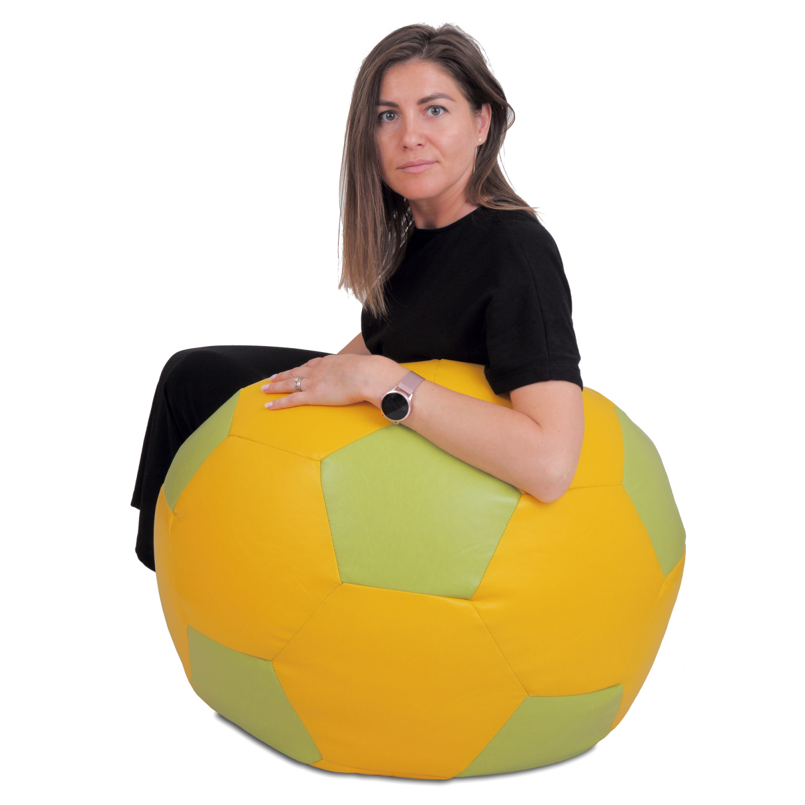Mondo Ball - fotoliu puf - imitatie piele - galben/verde [3]