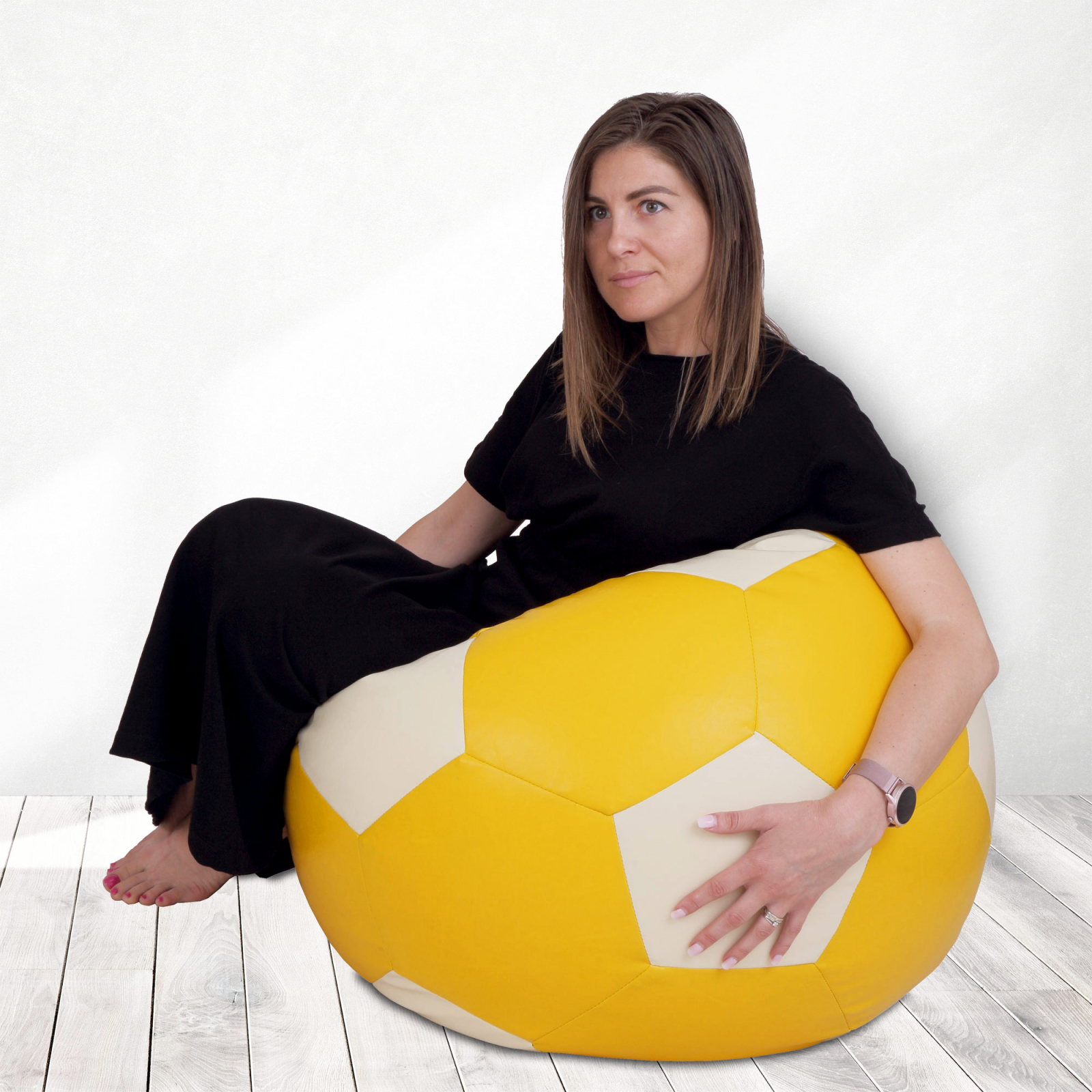 Mondo Ball - fotoliu puf - imitatie piele - galben/crem [3]