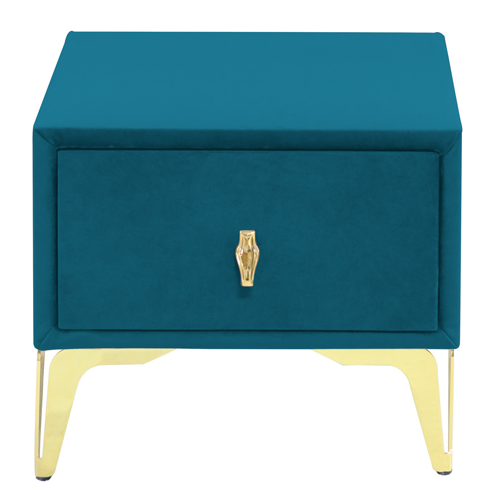 Noptiera tapitata turcoaz, cu picioare aurii, 40cm*45cm*36cm, Mobila JAKY [2]