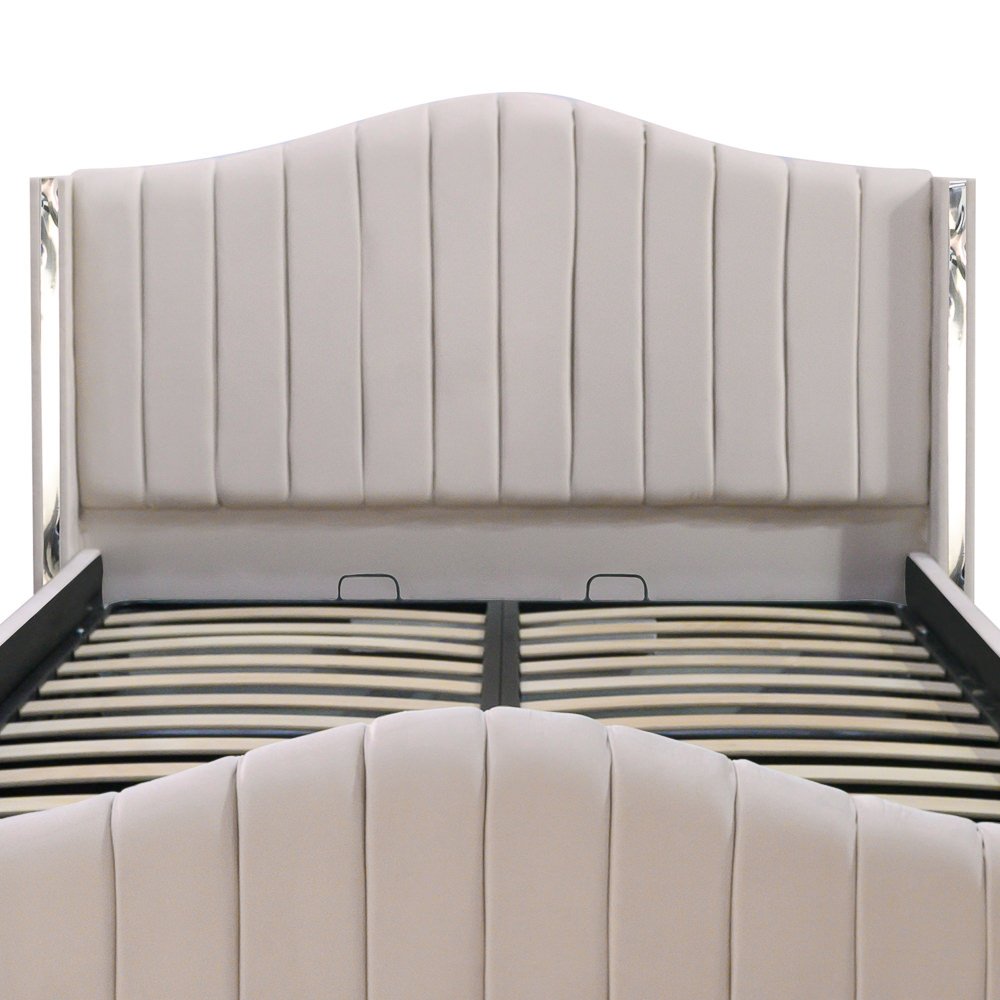Pat dublu tapitat Alaska, 160/200 cm, crem cu benzi argintii, cu somiera metalica rabatabila si spatiu de depozitare [4]