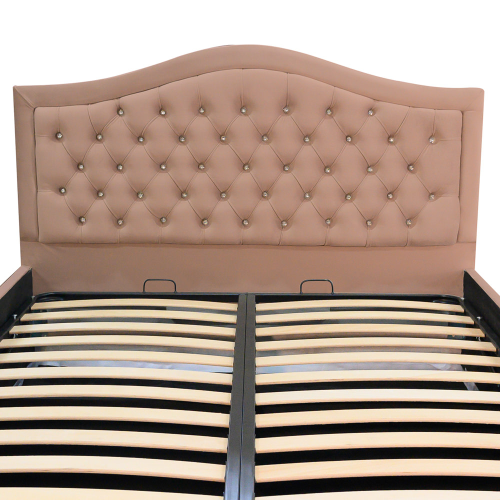 Pat dublu tapitat Arizona Deluxe cu nasturi sticla 160/200 cm cappuccino cu somiera metalica rabatabila si spatiu de depozitare [2]