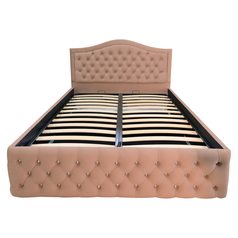 Pat dublu tapitat Arizona Deluxe cu nasturi sticla 160/200 cm cappuccino cu somiera metalica rabatabila si spatiu de depozitare [3]