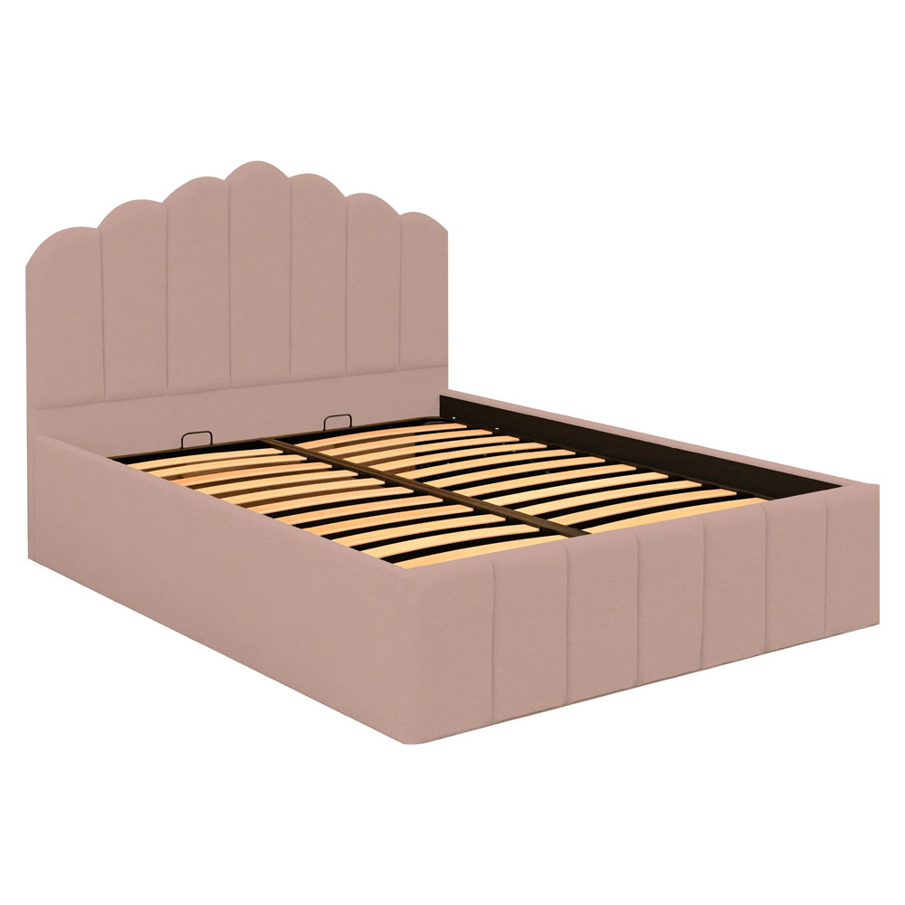 Pat dublu tapitat Bellagio ,120/200,roz pudra, stofa boucle, cu somiera metalica rabatabila si spatiu de depozitare [2]