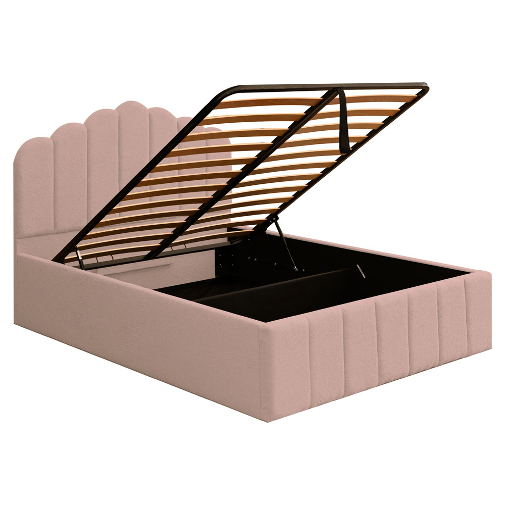 Pat dublu tapitat Bellagio ,120/200,roz pudra, stofa boucle, cu somiera metalica rabatabila si spatiu de depozitare [4]