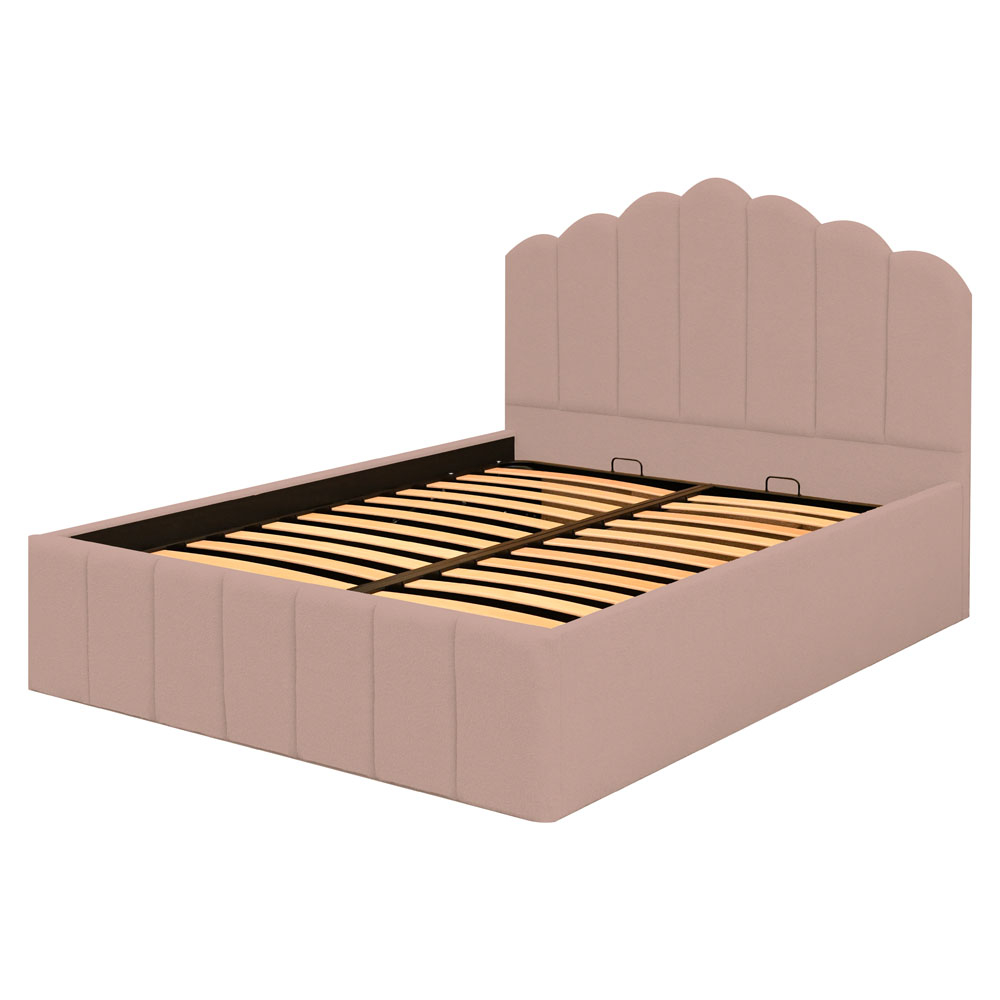 Pat dublu tapitat Bellagio ,120/200,roz pudra, stofa boucle, cu somiera metalica rabatabila si spatiu de depozitare [3]