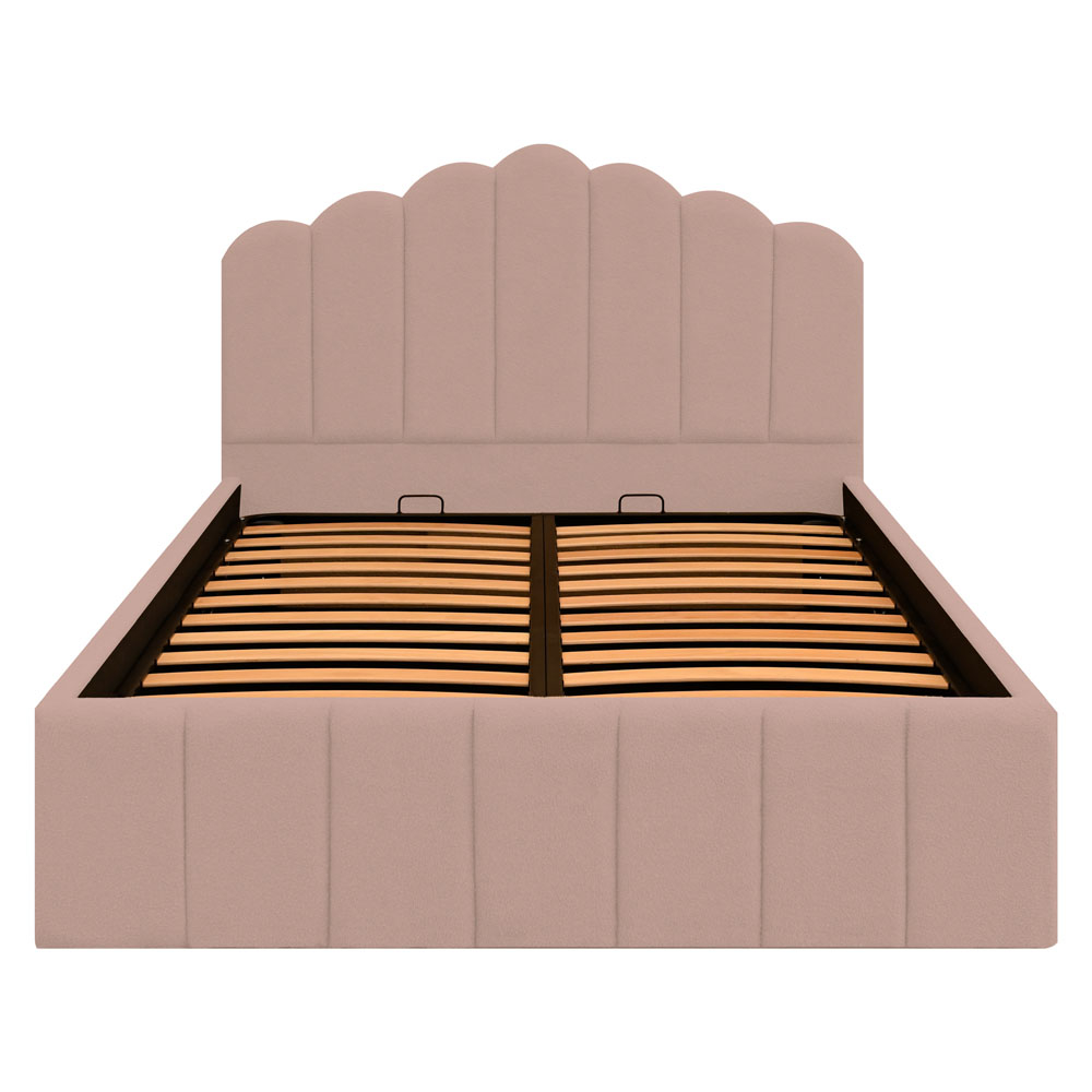 Pat dublu tapitat Bellagio ,120/200,roz pudra, stofa boucle, cu somiera metalica rabatabila si spatiu de depozitare [1]