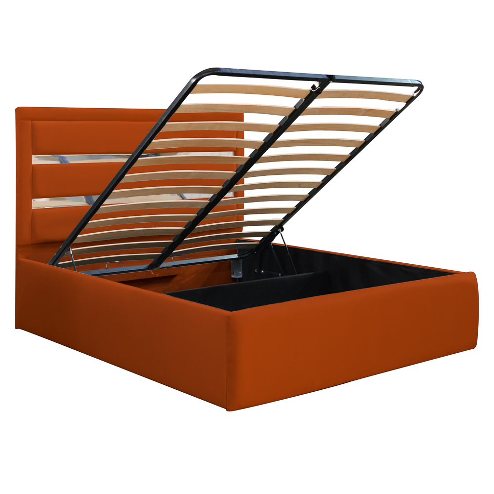 Pat dublu tapitat Bergamo, 160/200 cm, caramiziu cu benzi argintii, cu somiera metalica rabatabila si spatiu de depozitare [2]