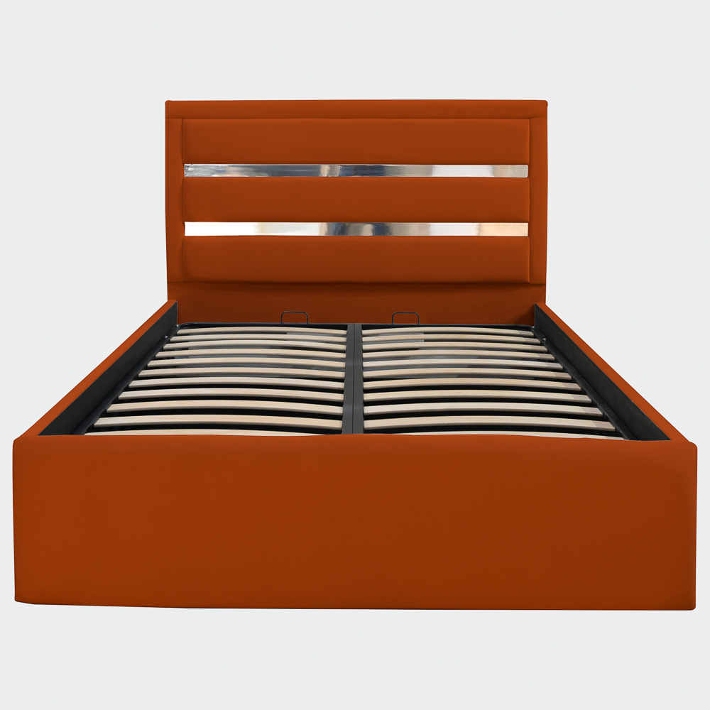 Pat dublu tapitat Bergamo, 160/200 cm, caramiziu cu benzi argintii, cu somiera metalica rabatabila si spatiu de depozitare [3]