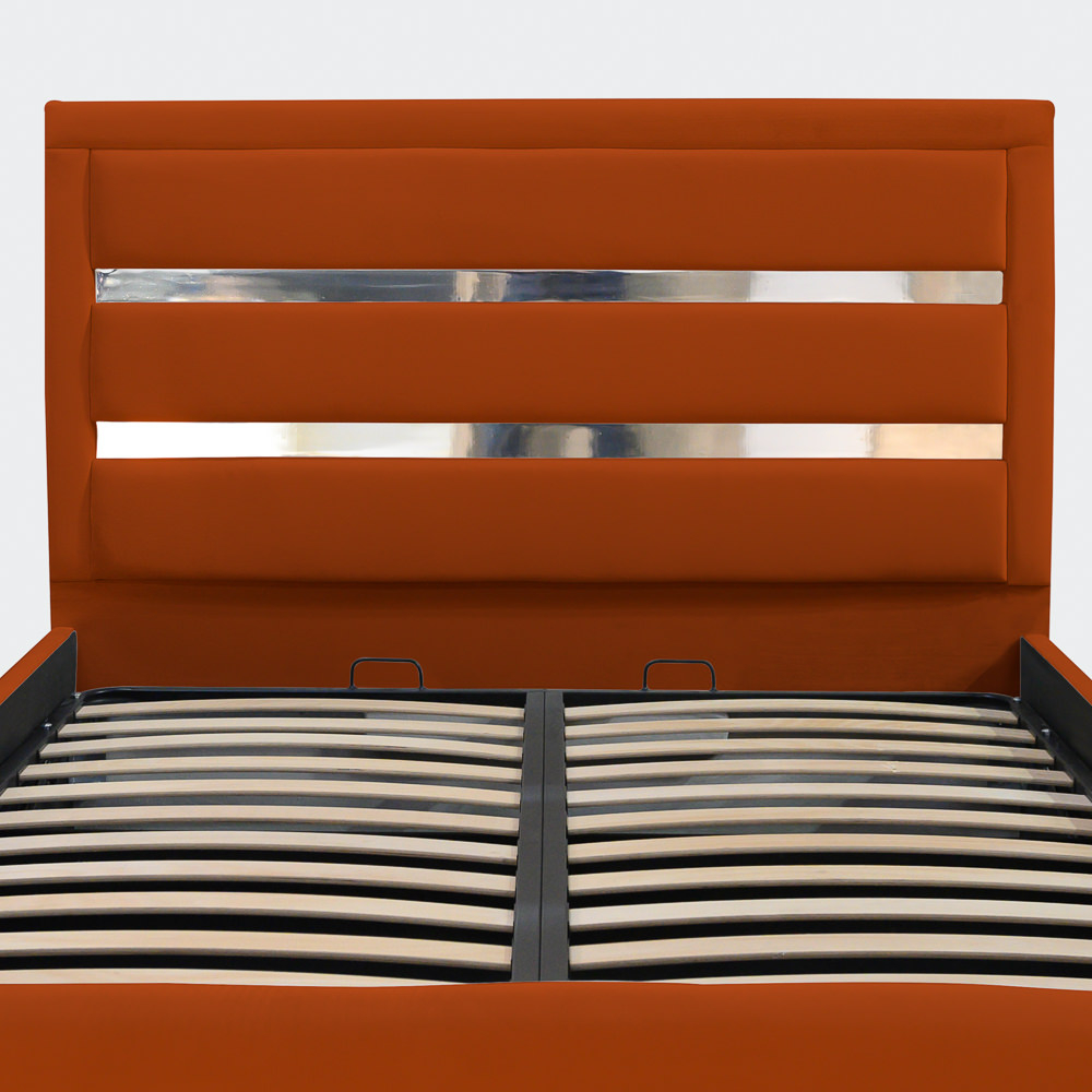 Pat dublu tapitat Bergamo, 160/200 cm, caramiziu cu benzi argintii, cu somiera metalica rabatabila si spatiu de depozitare [4]
