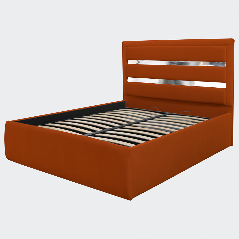 Pat dublu tapitat Bergamo, 160/200 cm, caramiziu cu benzi argintii, cu somiera metalica rabatabila si spatiu de depozitare [5]