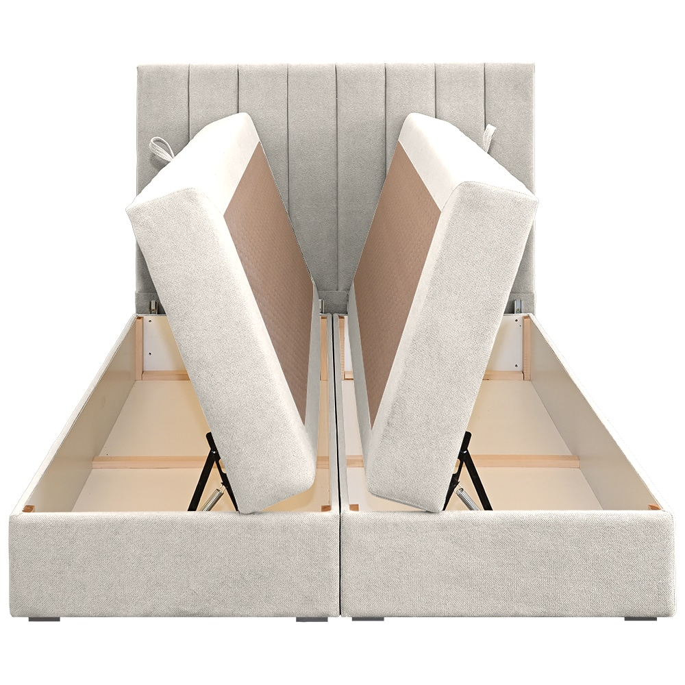 Pat dublu tapițat boxspring Columbia cu lada, crem, 140/200 [4]