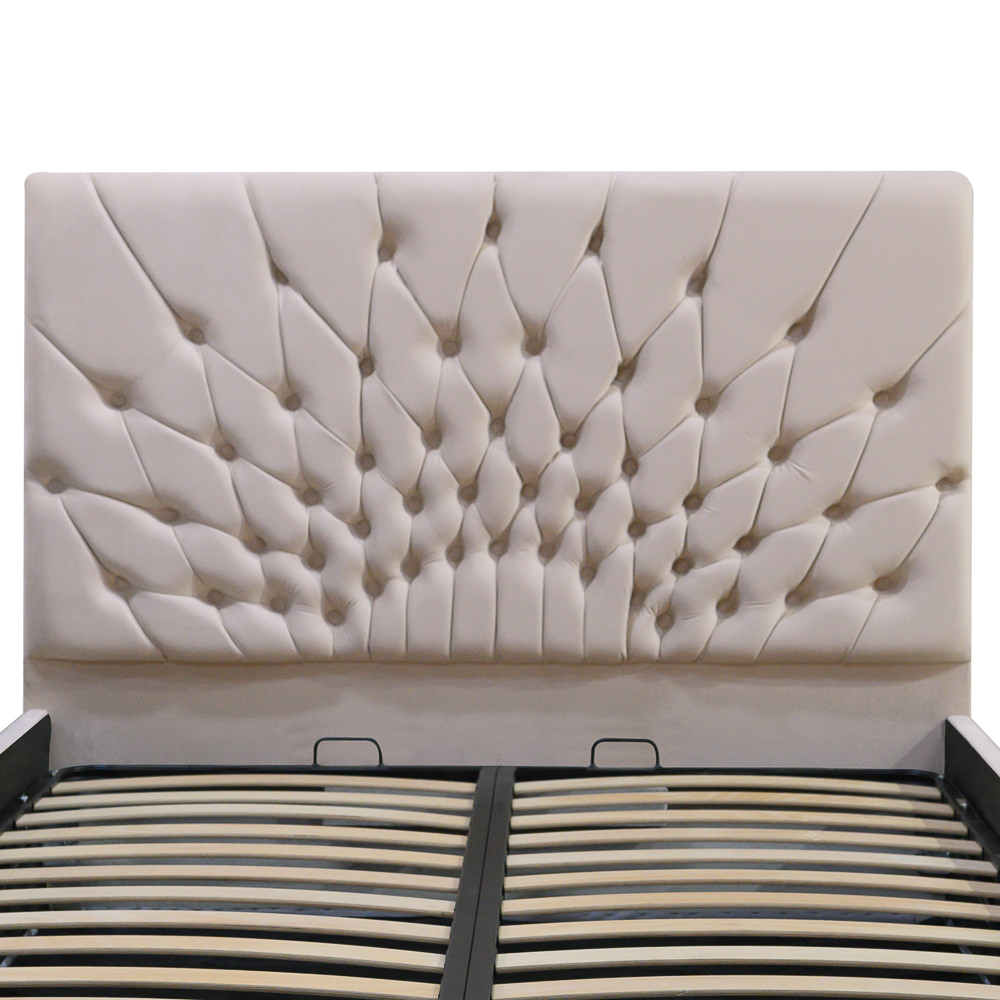 Pat dublu tapitat Carolina, 160/200 cm, crem cu nasturi tapitati, cu somiera metalica rabatabila si spatiu de depozitare [2]